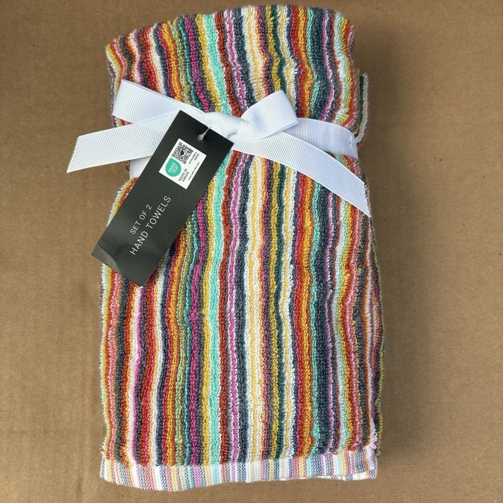 Rachel Zoe 9 piece Striped Rainbow Towel Set 2 Bath, 2 Hand, 5 Washcloth NEW